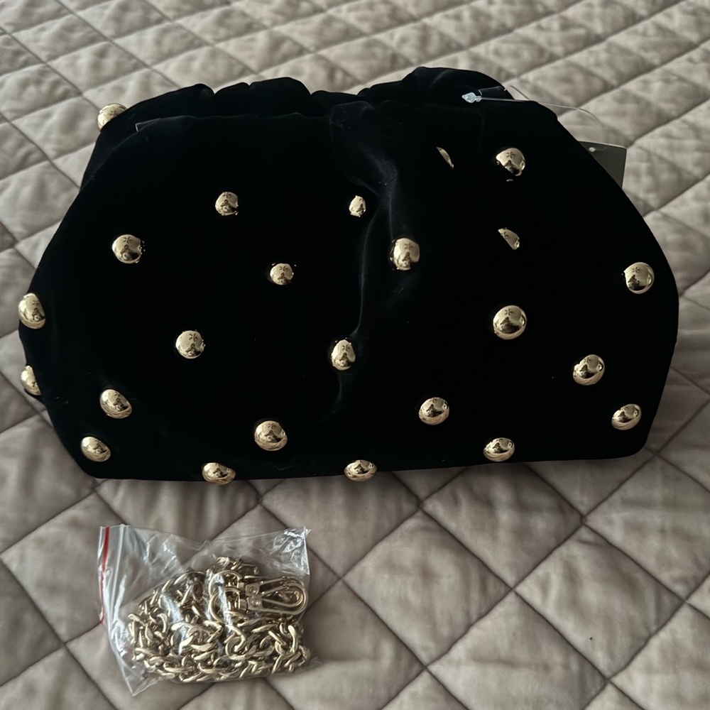 Maeve Black Velvet Clutch with Gold Studs - Picture 4 of 7